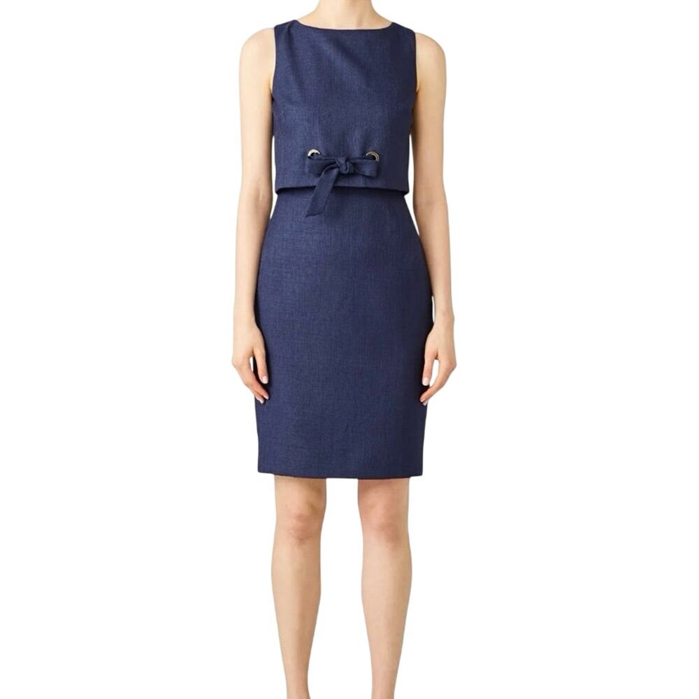 Badgley Mischka Blue Grommet Sheath Bateau Neckline Bow‎ Retro Mini Dress Sz 6